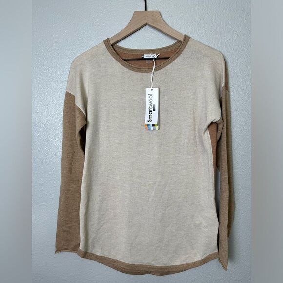 *** NWT Smartwool Shadow Pine Colorblock Sweater Top Almond Heather Women’s S - Picture 4 of 12